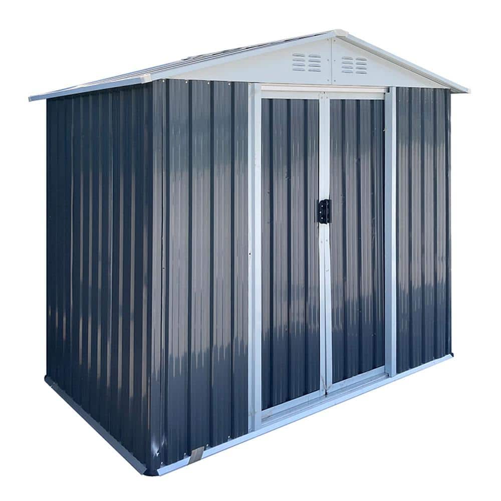 6 ft. x 4 ft. Gray Outdoor Metal Shed Storage with Apex Roof, Sliding Lockable Door 25 Sq. Ft. price history on PriceWatchPro