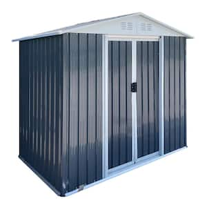 6 ft. x 4 ft. Gray Outdoor Metal Shed Storage with Apex Roof, Sliding Lockable Door (25 sq. ft.)