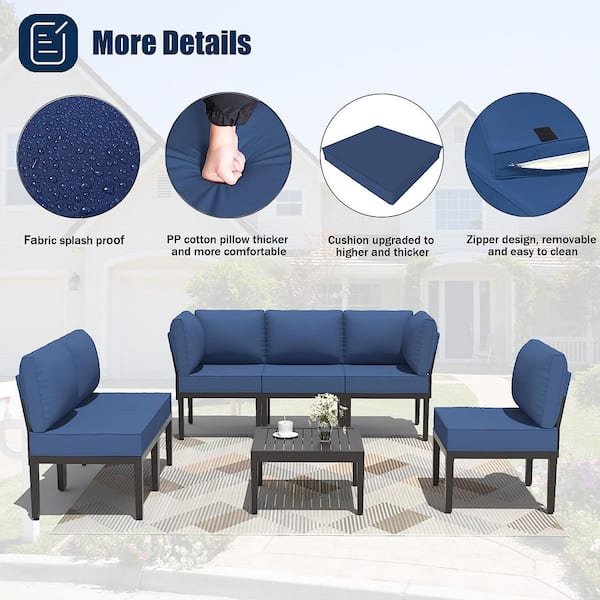 7-Piece Metal Outdoor Sectional Set with Cushion Navy