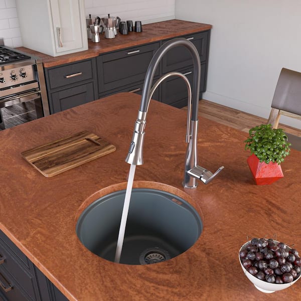 ALFI BRAND Undermount Granite Composite 17 in. Single Bowl Kitchen Sink in Titanium