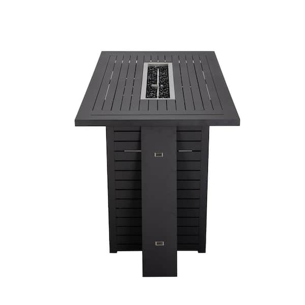 Leisuremod - 7-Piece Aluminum Patio Dining Bar Set with Fire Pit Table and 4-Barstool with Removable Cushion in Orange