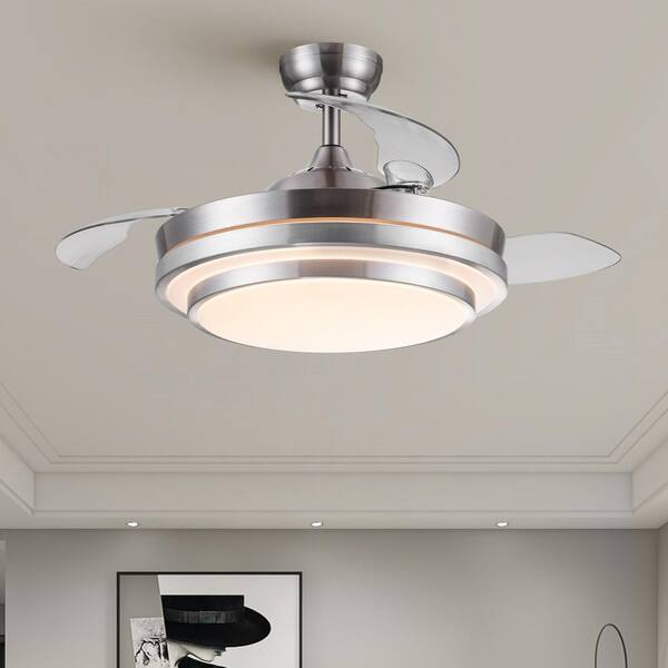 PUDO 42 In. Retractable Integrated LED Indoor Sliver Ceiling Fan ...