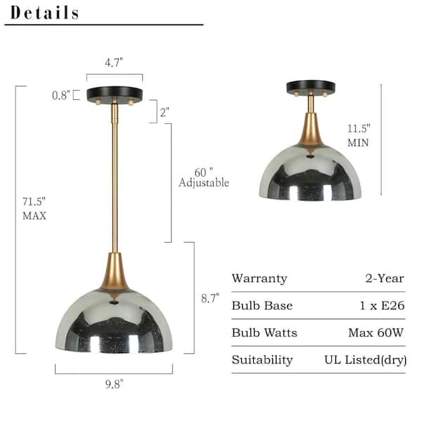 Zevni 9.8 in. 1-Light Vintage Black and Gold Island Pendant Light