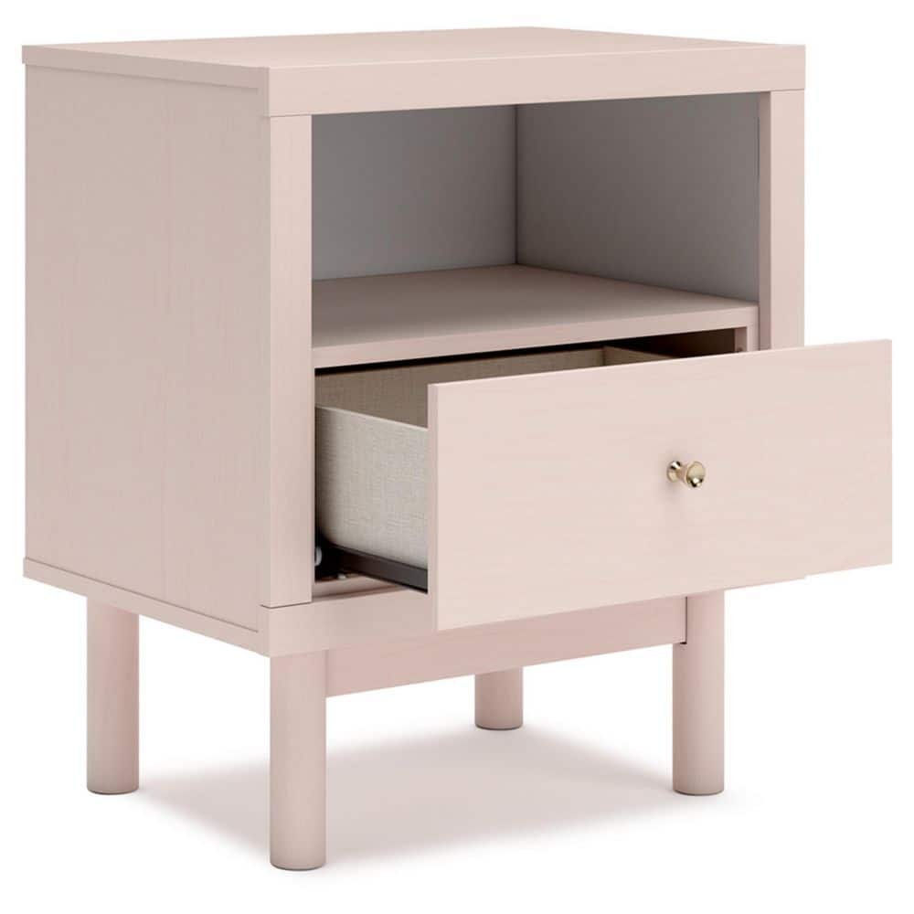 Blush Pink Transitional Nightstand with USB Ports and 1 Drawer