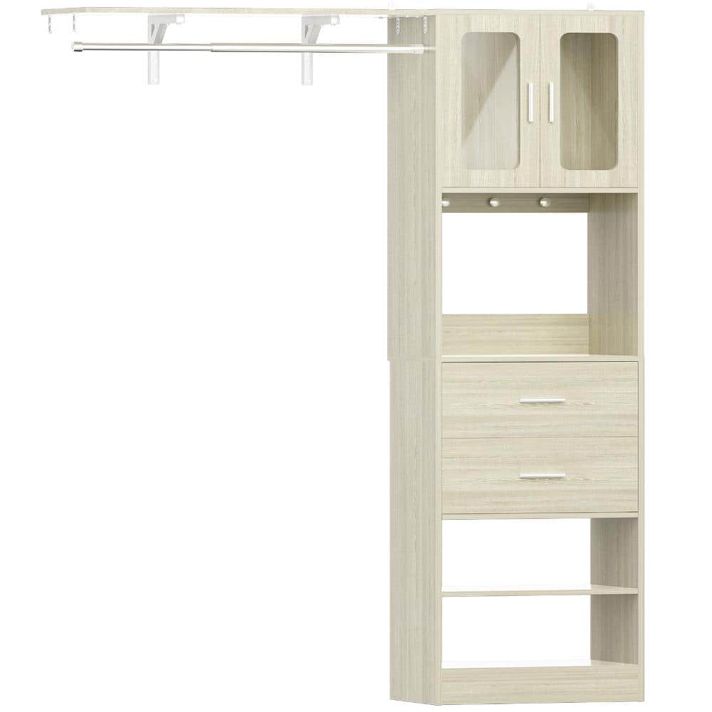 60 in. W White Oak Reach-In Tower Wall Mount 5-Shelf Wood Closet System With Doors 1 Expandable Hanging Rod