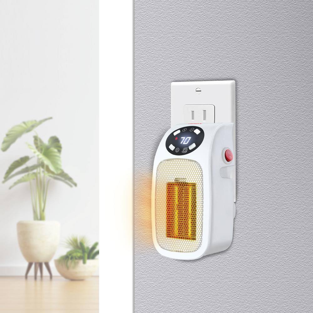 Compact White Plug-in Electric Space Heater with LCD Screen and Timer