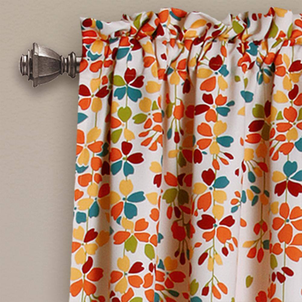 Turquoise and Tangerine Floral Blackout Polyester Curtain Panels