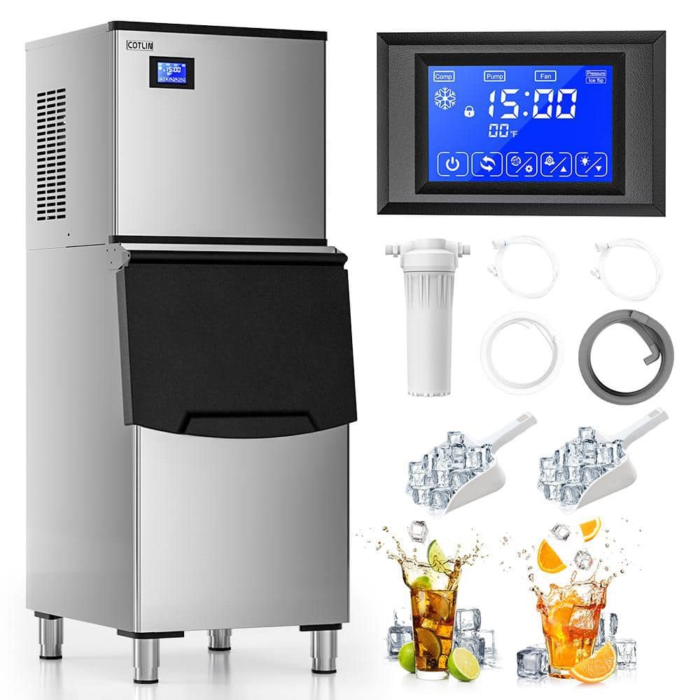 23 in. Production Per Day 550 lbs. Full Size Cubes Commercial Freestanding Ice Maker in Stainless Steel ETL Listed
