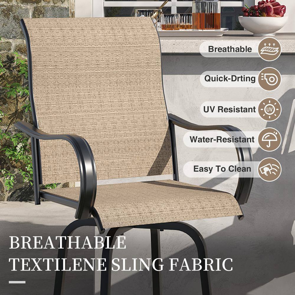 Beige and Black Steel Bar Height Swivel Armchair Set