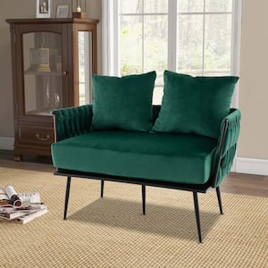 Modern 43 in. Straight Arms Upholstered Dutch Velvet Rectangle Couch Loveseat Sofa with Woven Back in. Green