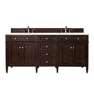 Brittany 72 in. W x 23.5 in. D x 34 in. H Bath Vanity in Burnished Mahogany with Eternal Marfil Quartz Top