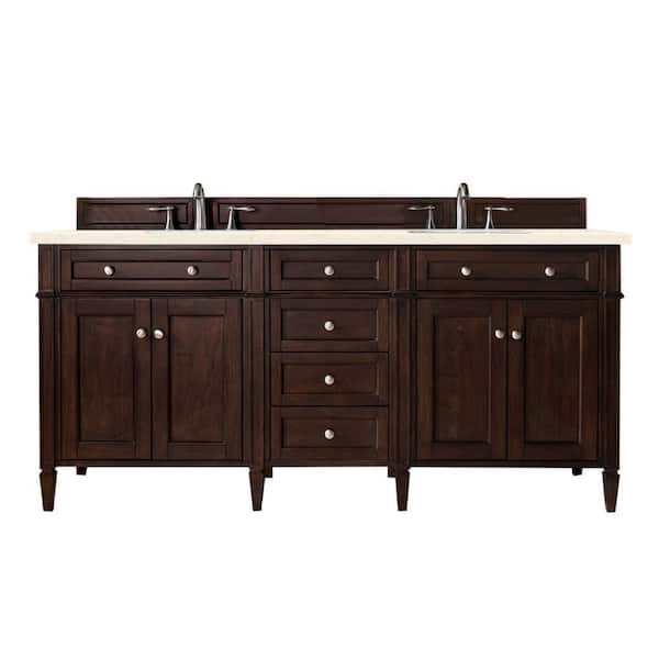 James Martin Vanities Brittany 72 in. W x 23.5 in. D x 34 in. H Bath Vanity in Burnished Mahogany with Eternal Marfil Quartz Top
