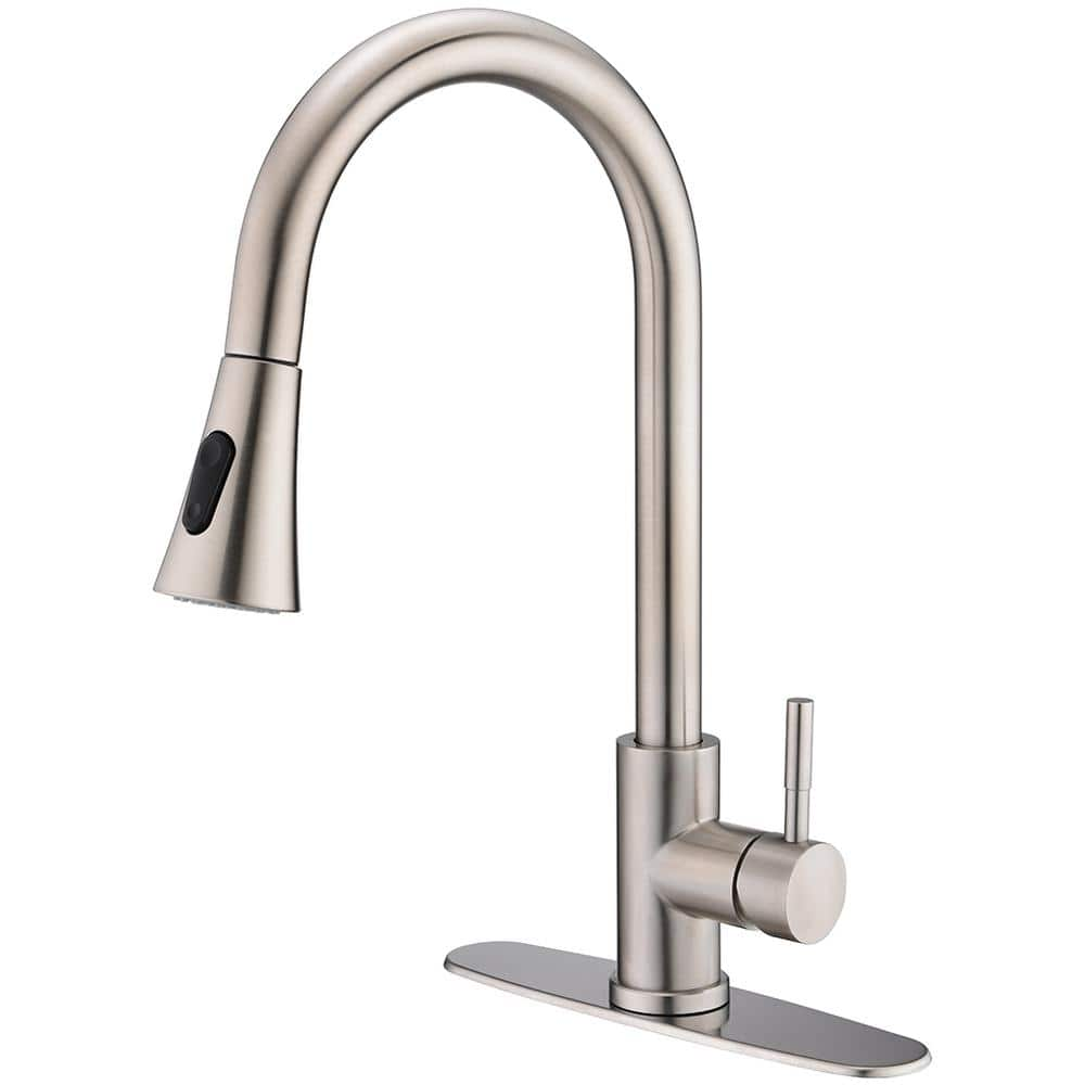 Single-Handle Pull Down Sprayer Kitchen Faucet with 2 Modes Spray, Pull Out Spray Wand in Brushed Nickel -  waterpar, WPTH4003NS