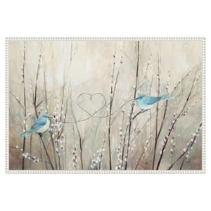 "Pretty Birds Neutral String" by Julia Purinton 1 Piece Floater Frame Giclee Home Canvas Art Print 23 in. x 33 in .