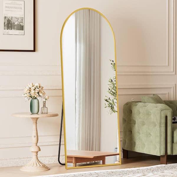 Gold 21 in. W x 64 in. H Arched Mirror Hanging or Leaning for Bedroom, Dressing Room Floor Full Length Mirror