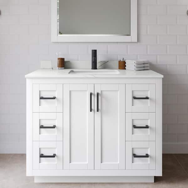 Miranda 42 in. W x 22 in. D x 33.75 in. H Single Bath Vanity in White with Giotto Quartz Top