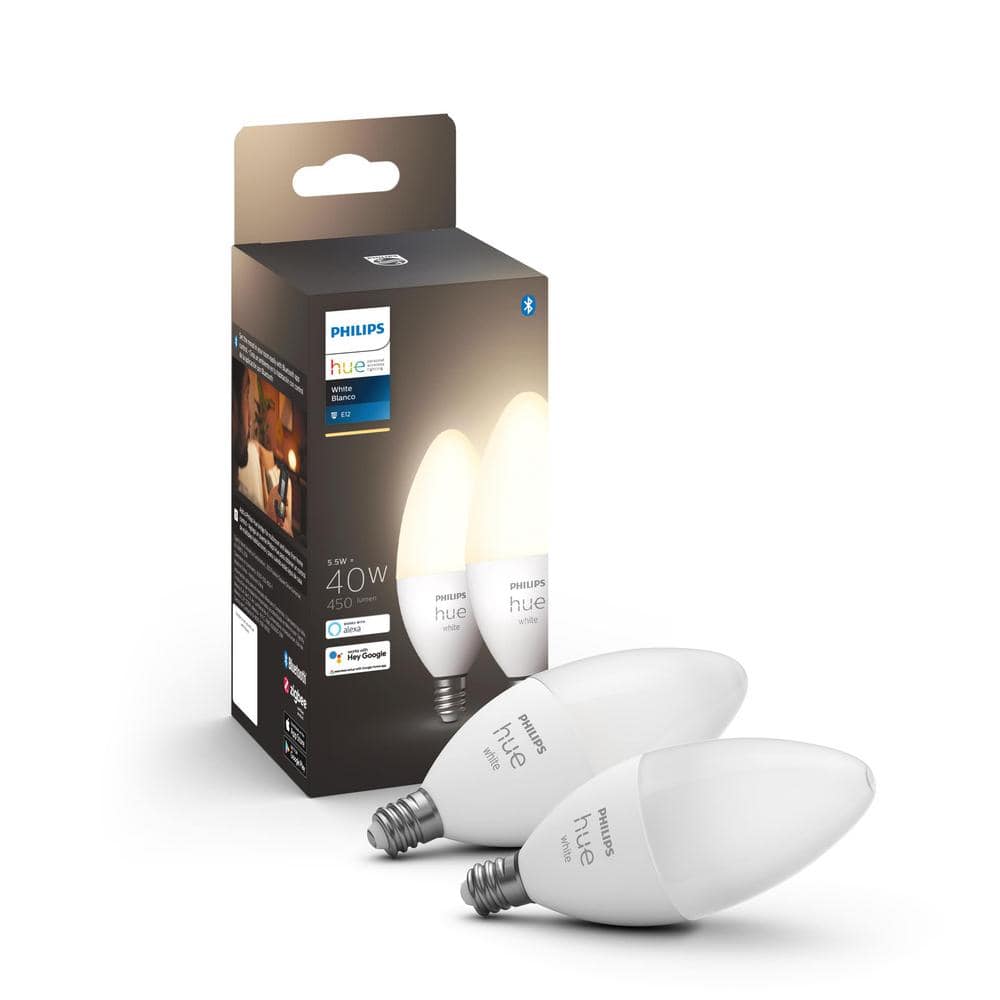 Philips Hue 40-Watt Equivalent E12 Smart LED Candelabra Tunable White Light  Bulb with Bluetooth (1-Pack) 573089 - The Home Depot