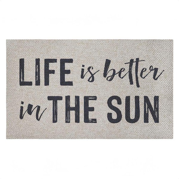 Life Better In The Sun Brown 18 in. x 30 in. Polyester Non-Slip Outdoor Door Mat