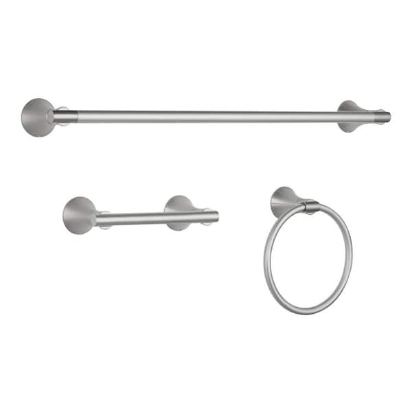 Arendell 3-Piece Bath Hardware Set with 24 in. Towel Bar, Towel Ring and TP Holder in Brushed Nickel