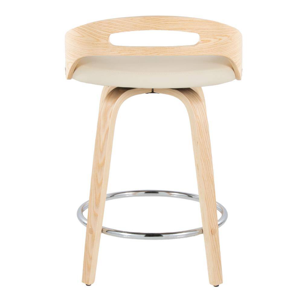 Beige Swivel Counter Stool with Wood and Metal Frame