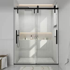 60 in. W x 76 in. H Sliding Frameless Shower Door in Matte Black Finish with Clear Glass