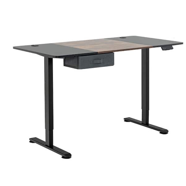 HONEY JOY 55 in. Rectangular Brown Wood Electric Height Adjustable Standing Desk Ergonomic Computer Desk w/USB Charging Port