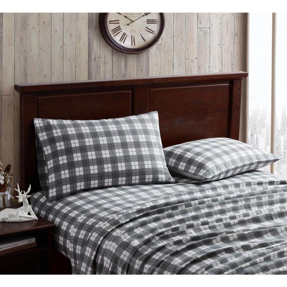 Mhf Home 4-Piece Grey Plaid King Sheet Set