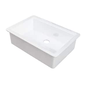 33 in. Drop-In Single Bowl White Ceramic Kitchen Sink, Farmhouse Kitchen Sink with Modern Style