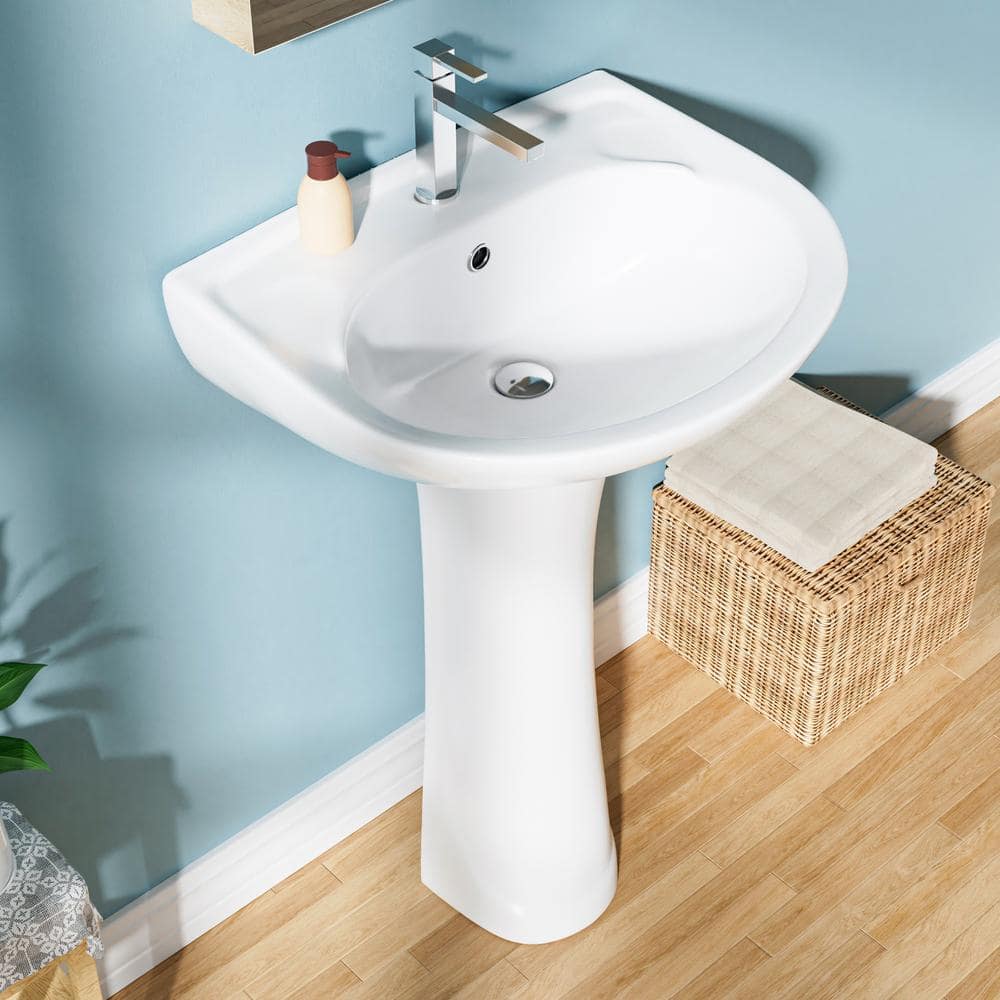 20 in. White Ceramic U-Shape Pedestal Sink with Overflow Drain