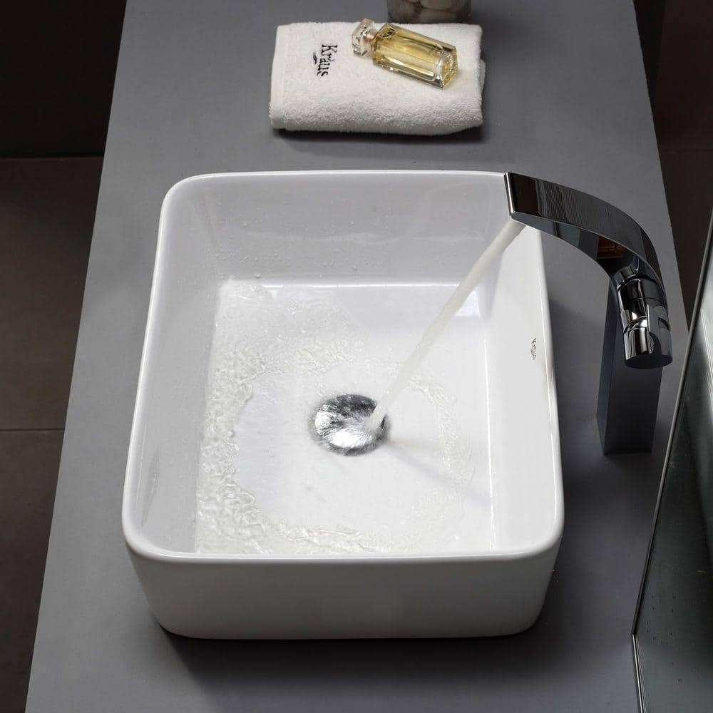 White Ceramic Rectangular Vessel Bathroom Sink