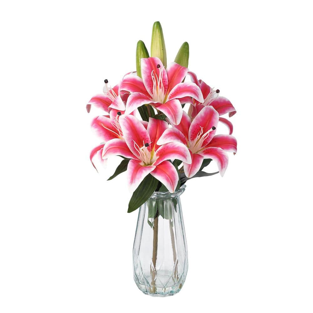 "Artificial Lily Bouquet with Glass Vase – 19.7"" Tall, Lifelike Indoor Decor, Non-Toxic & Odorless, Perfect for Home" price history on PriceWatchPro