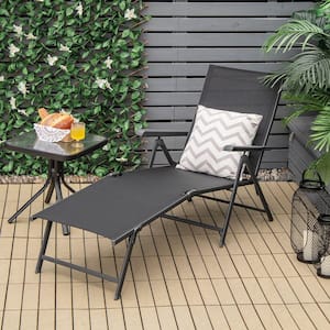 Folding Metal Outdoor Chaise Lounge Chair Portable Reclining Lounger Beach in Black