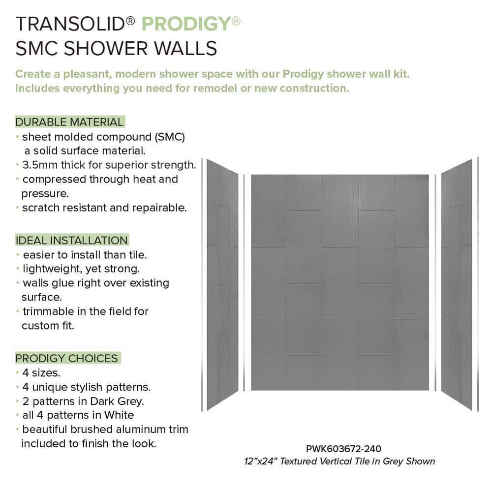 Prodigy 72" High Dark Grey Vertical Tile Shower Wall Kit