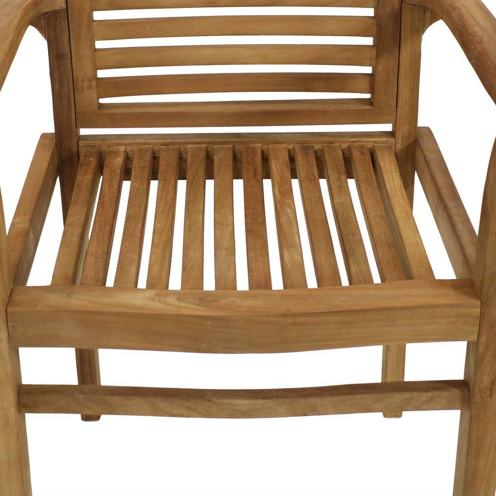 Light Brown Teak Outdoor Slatted Dining Armchair