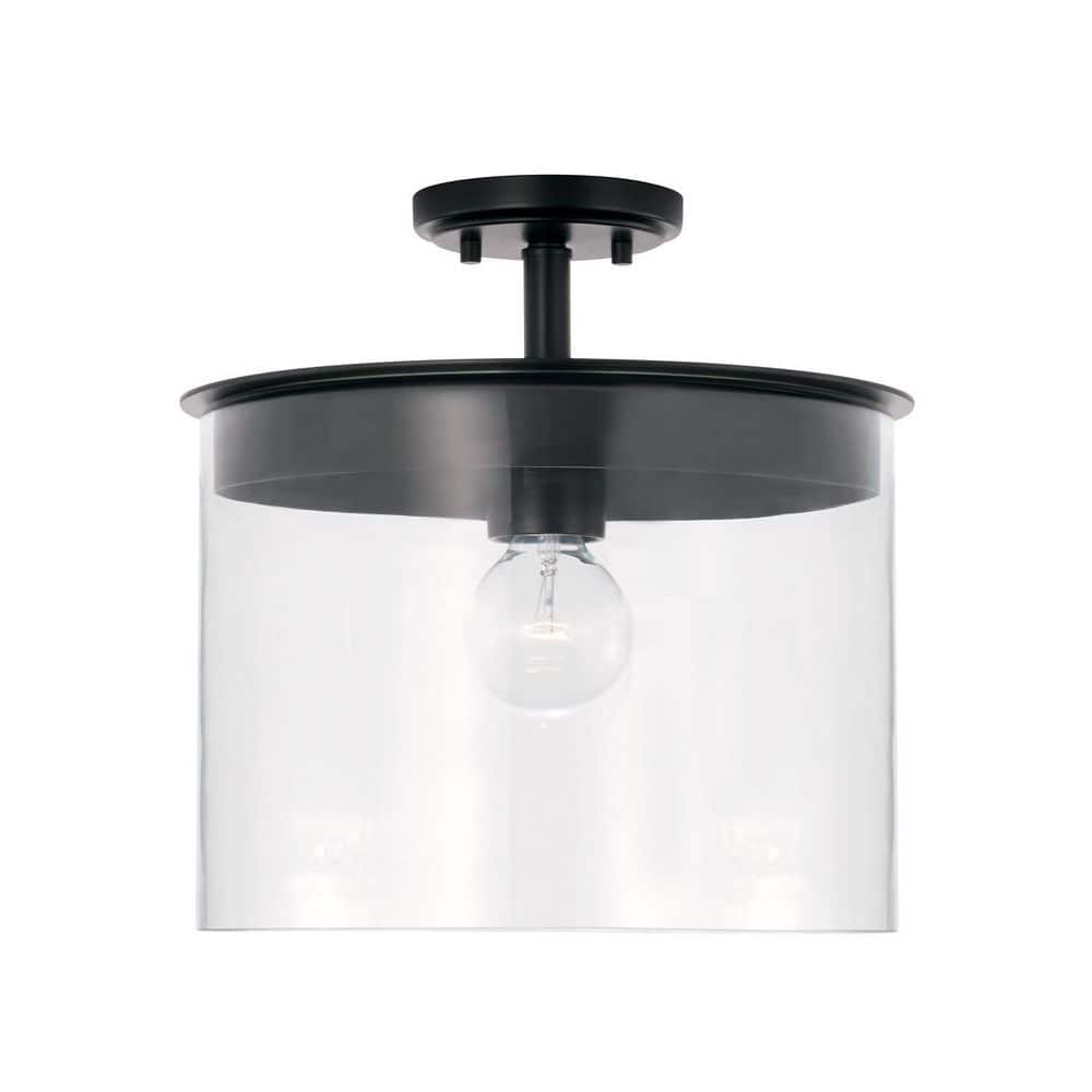 Mason 13 in. W x 14.5 in. H 1-Light Semi-Flush or Pendant in Matte Black with Clear Glass price history on PriceWatchPro