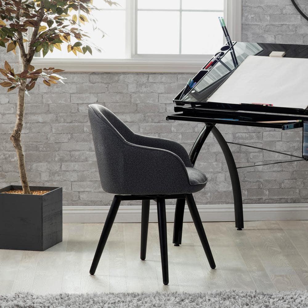 Charcoal Gray Metal Swivel Armchair with Upholstered Seat