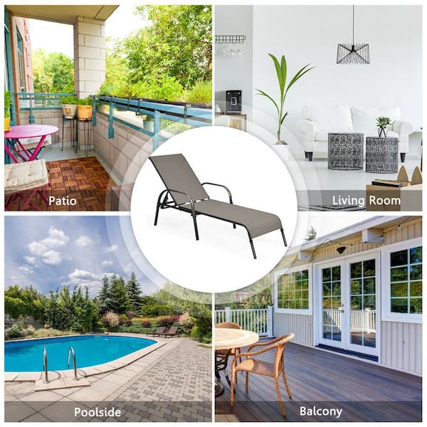 Brown 2-Piece Metal Outdoor Chaise Lounge Chair Set