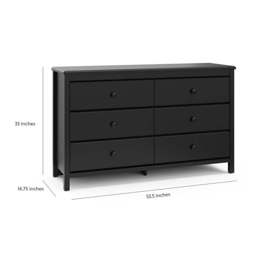 Alpine 6-Drawer Double Nursery Dresser in Black - GREENGUARD Certified