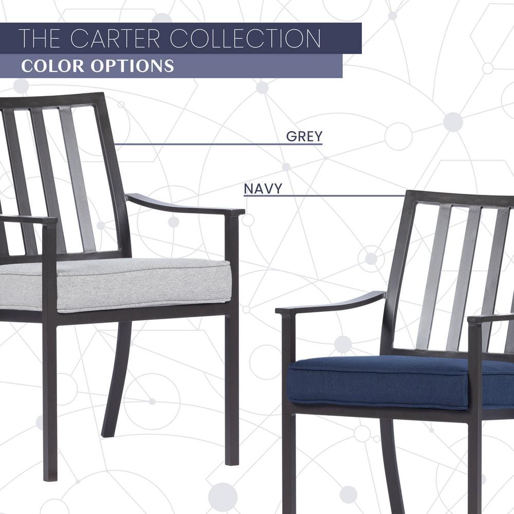 Carter 7-Piece Navy Blue Outdoor Dining Set with Padded Aluminum Chairs