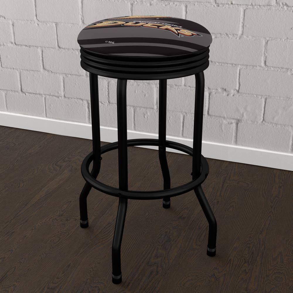 Anaheim Ducks Logo 29 in. Black Backless Metal Bar Stool with Vinyl