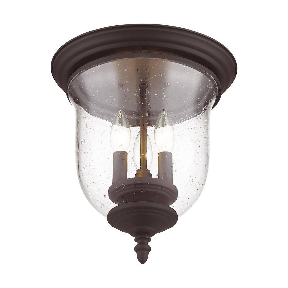 Bronze Legacy 3-Light Seeded Glass Jar Indoor/Outdoor Flush Mount