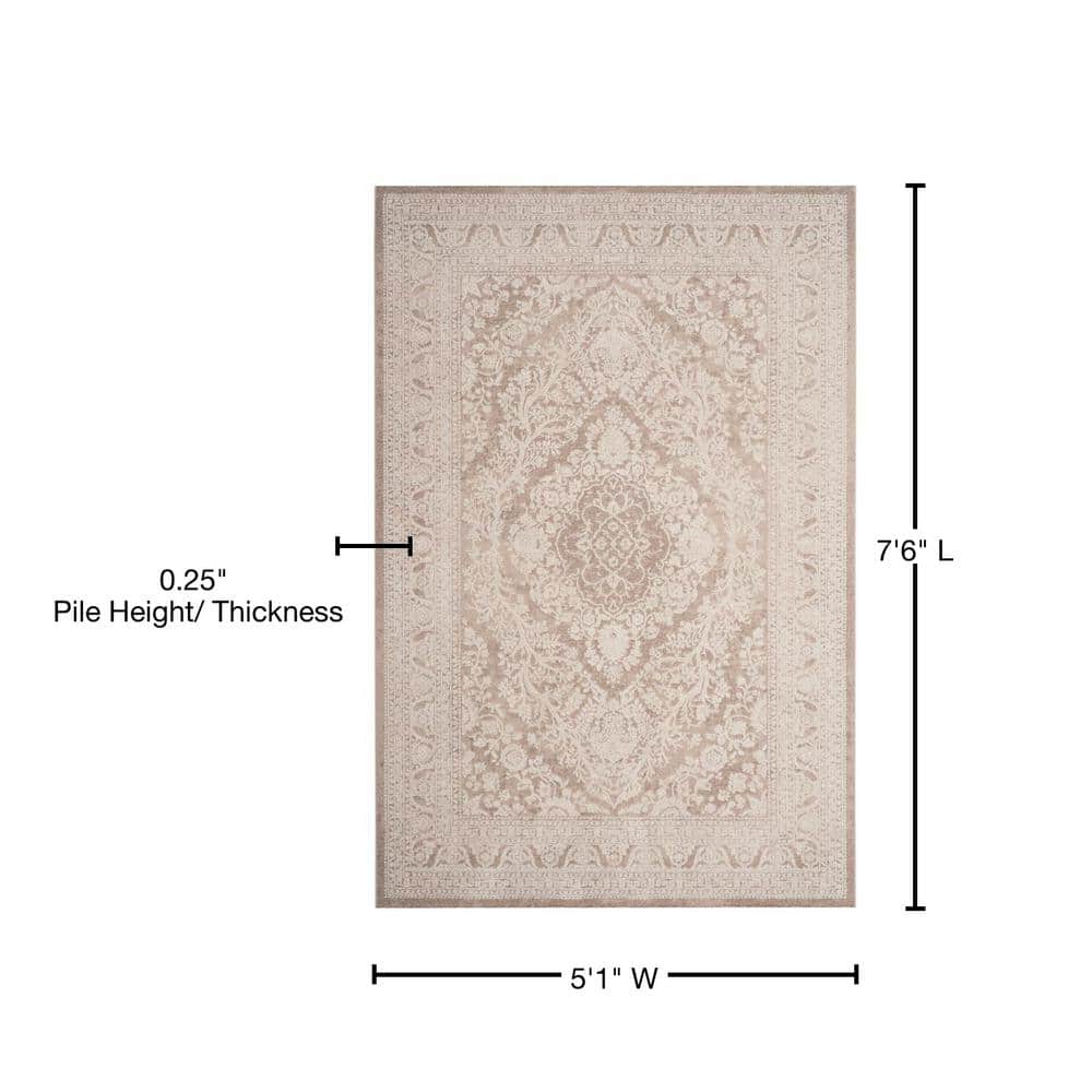 Beige and Cream Floral Synthetic Hand-Knotted Area Rug
