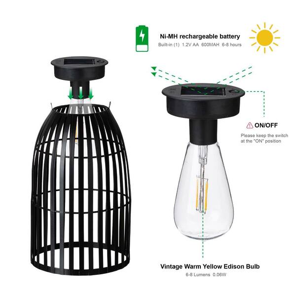 Glitzhome 9.75 in. H Metal Woven Black Solar Powered Outdoor