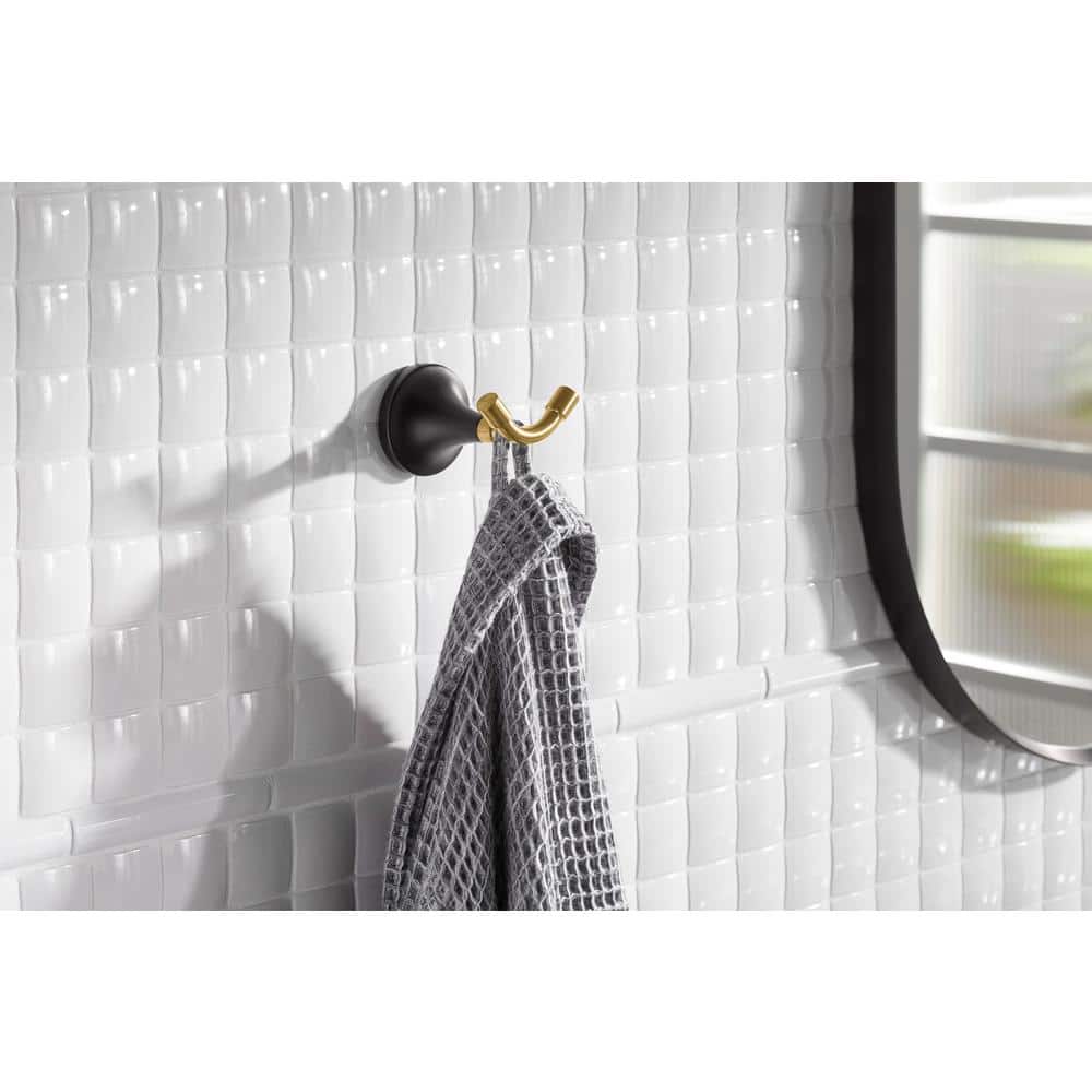 Matte Black and Brass Wall Mounted Robe Hook