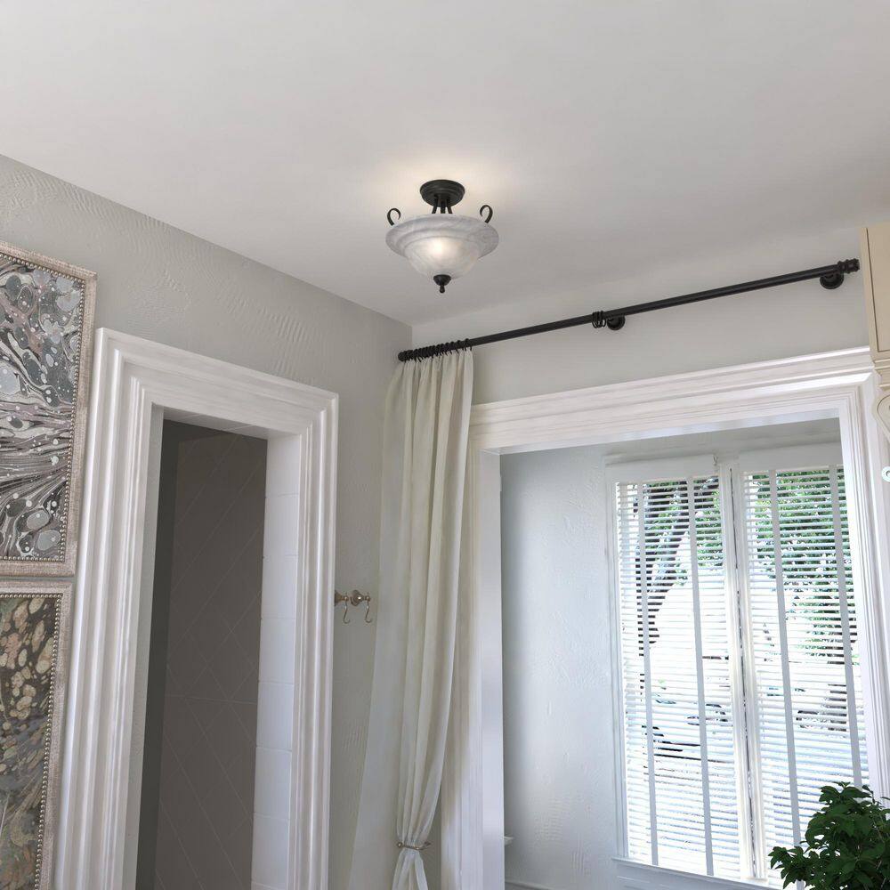 Babylon 14" Oil Burnished Bronze Semi-Flush Mount with White Alabaster Glass
