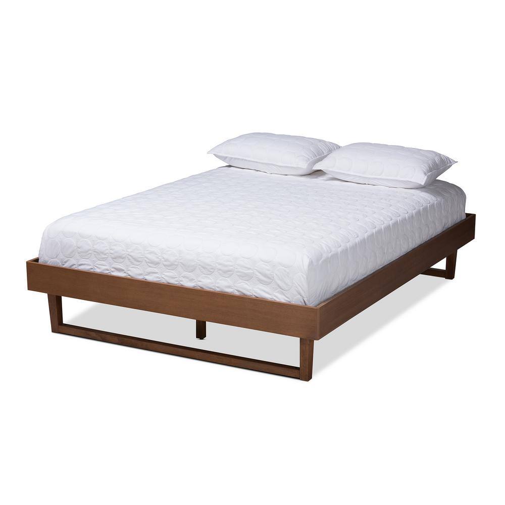 Liliya Walnut Brown Full Size Wood Platform Bed Frame with Slats