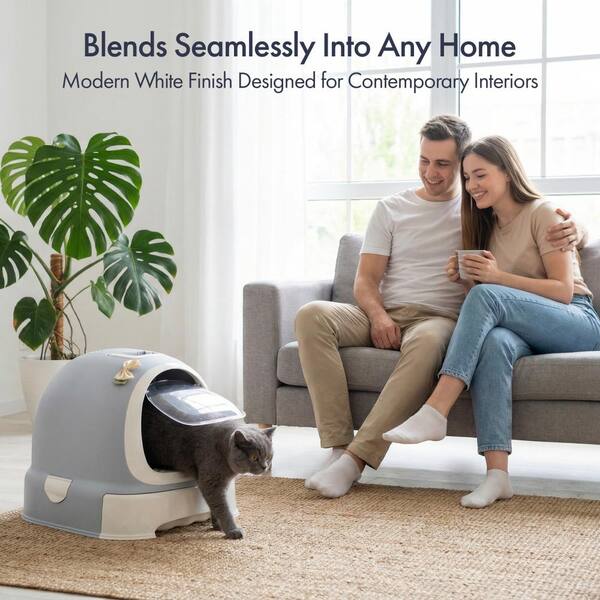 PAWSMARK Fully Enclosed Hooded Litter Pan with Front Entry Odor Close Door,  Cat Litter Scoop Included QI003672