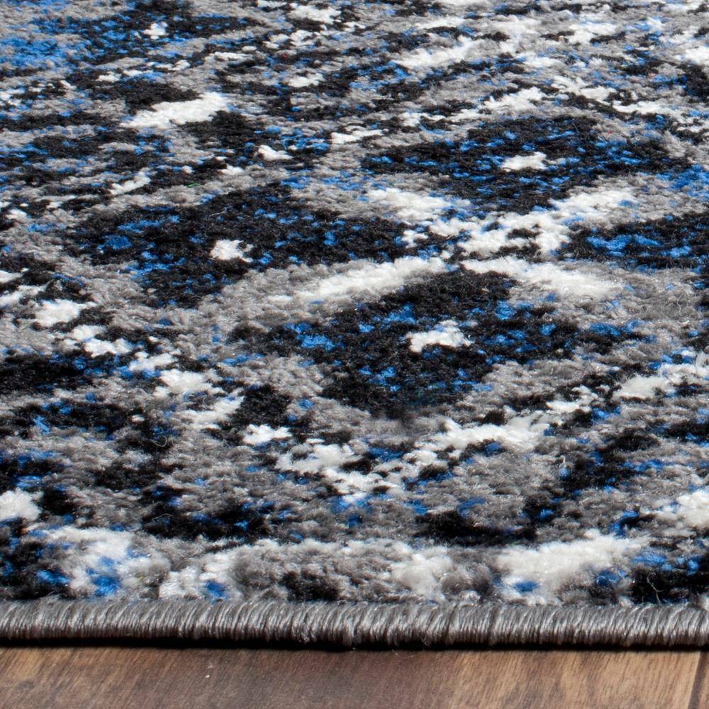 Blue and Silver Geometric Patterned Rectangular Area Rug