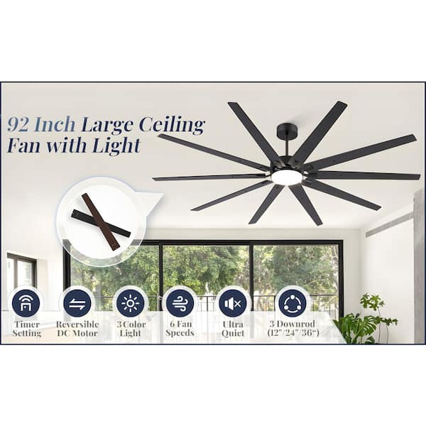 HINNIXY 92 in. Indoor Black 3-Colors LED 6-Speed Industrial