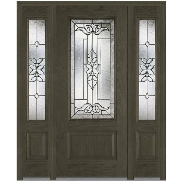 MMI Door 64 in. x 80 in. Cadence Left-Hand Inswing 3/4-Lite Decorative Stained Fiberglass Oak Prehung Front Door with Sidelites